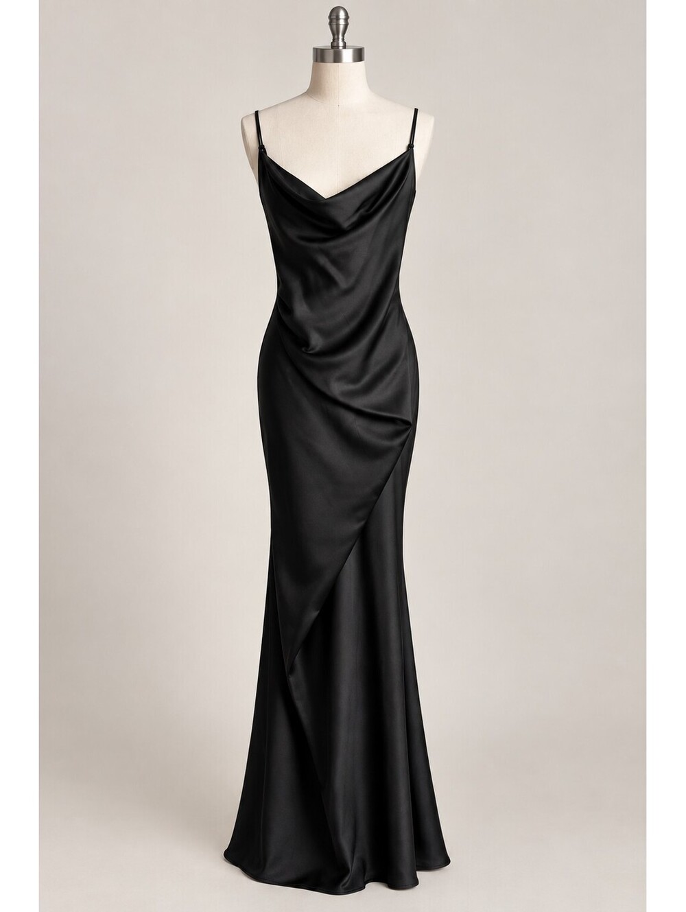 ZARA Black Satin Cowl Neck Maxi Gown Low Back Dress Size M